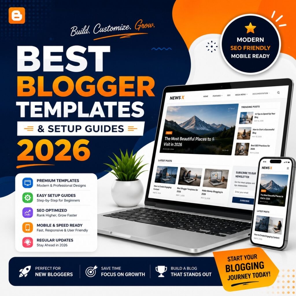 Best Blogger Templates & Setup Guides 2026 featuring responsive, SEO-friendly, mobile-ready Blogger themes with step-by-step installation and customization guides for beginners.