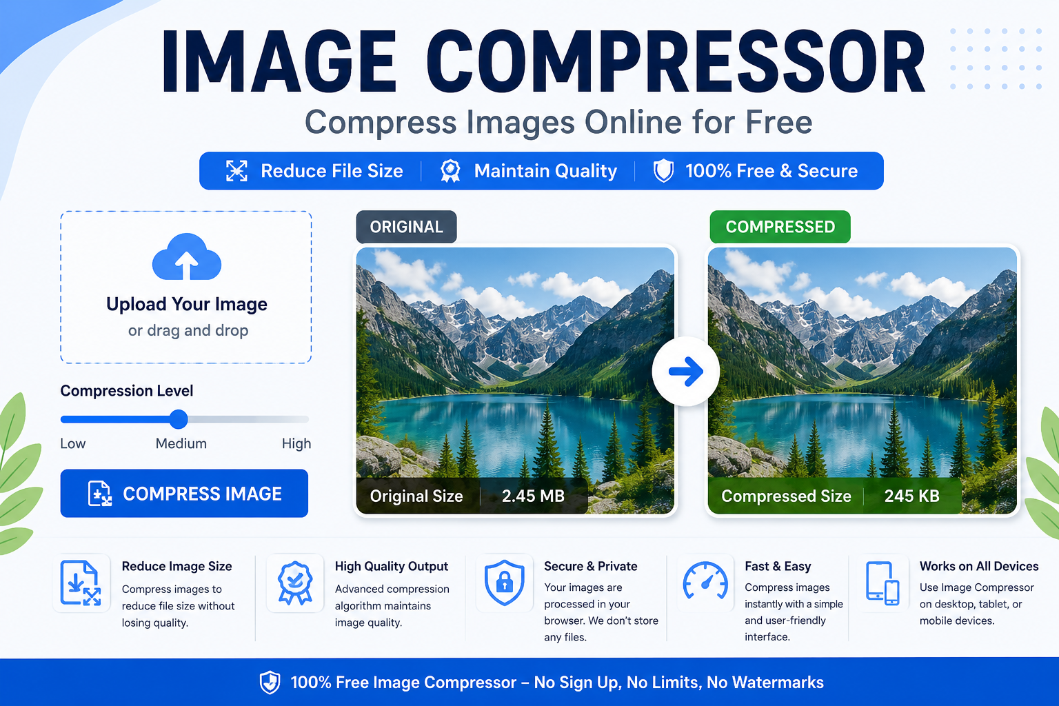 Free Image Compressor tool to compress images online without losing quality