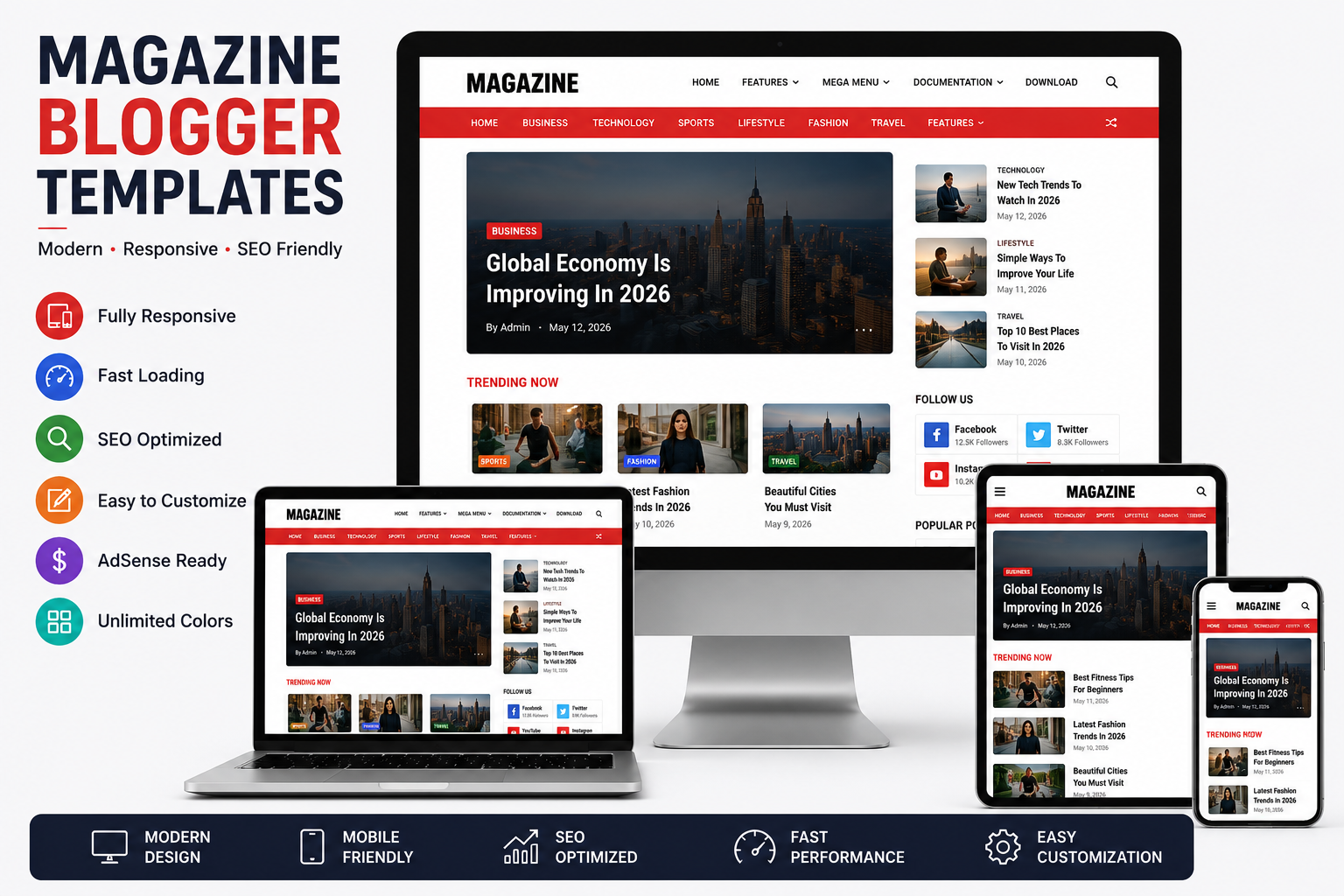 Magazine Blogger Templates featuring responsive, SEO-friendly, fast-loading, and mobile-friendly Blogger themes for news, magazine, technology, and blog websites.
