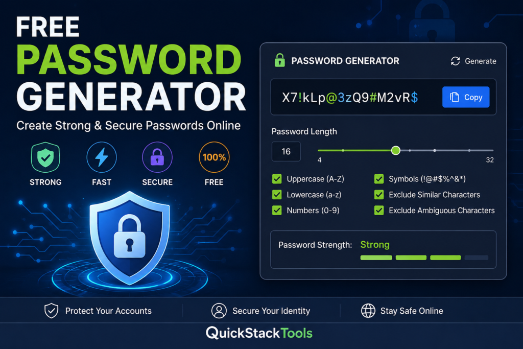 Free Password Generator tool for creating strong and secure random passwords online